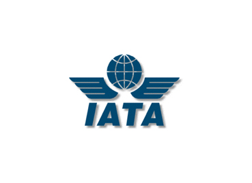 Logo IATA in blau, oben eine stilisierte Weltkugel
