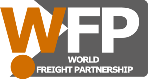 Logo WFP World Freight Partnership in Orange, Weiß und Grau