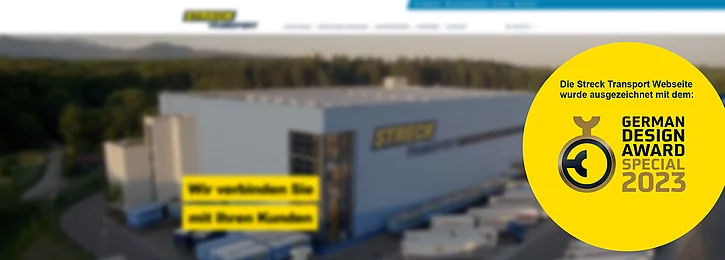 Ein Ausschnitt der Streck Transport-Webseite, die den German Design Award 2023 erhalten hat