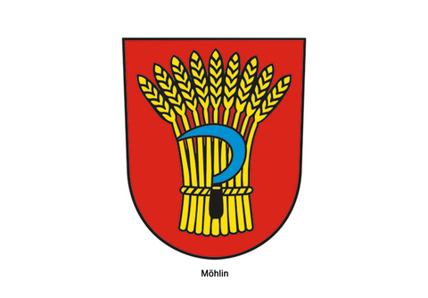 Wappen Möhlin Wappen des Ortes Möhlin in der Schweiz, 9 Getreideähren mit Sichel auf rotem Schild