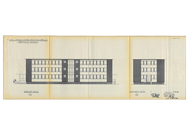 Original-Bauplan des Verwaltungsgebäudes von Streck Transport in Lörrach auf dem Jahr 1954