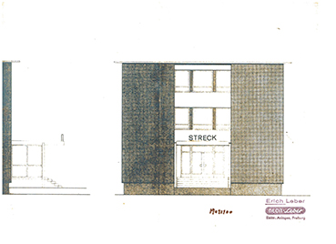 Original-Bauplan des Verwaltungsgebäudes von Streck Transport in Lörrach auf dem Jahr 1954